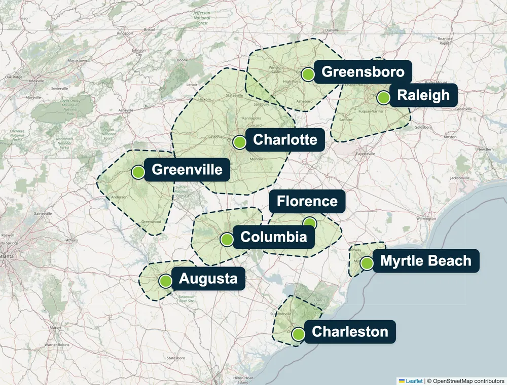 Our service areas service area map showing Burnsville